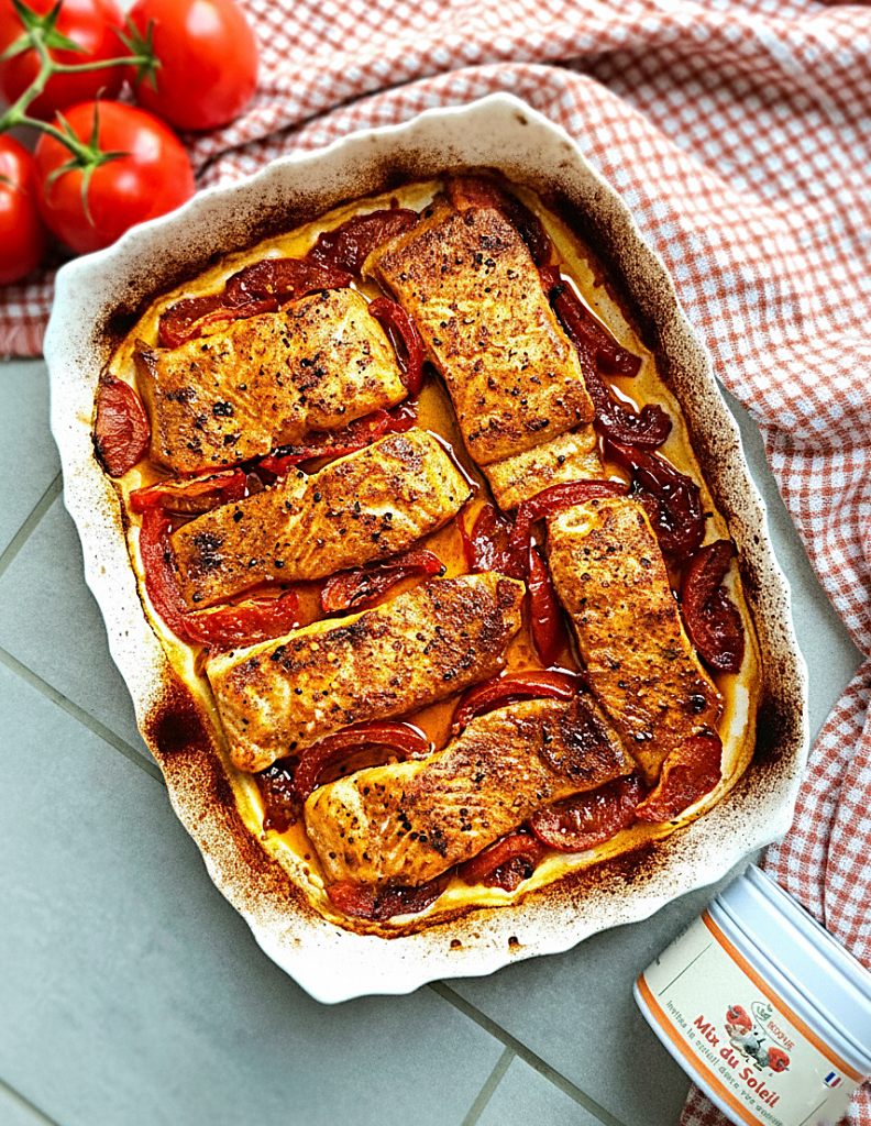 recette saumon, tomate aux épices' mix du soleil, cuisine, poisson manger
